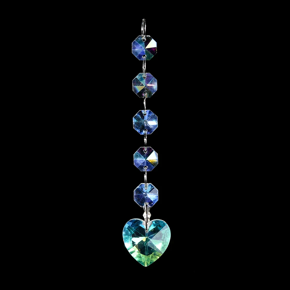 Cheap crystal octagon bead suncatcher glass strand garland hanging heart shape pendant for home wedding