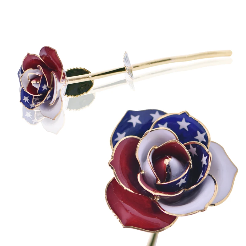 New Products Real Gold Rose Flower Plated  Everlasting American Flag 24K Gold Foil Rose With Crescent Base And Brown Gift Box