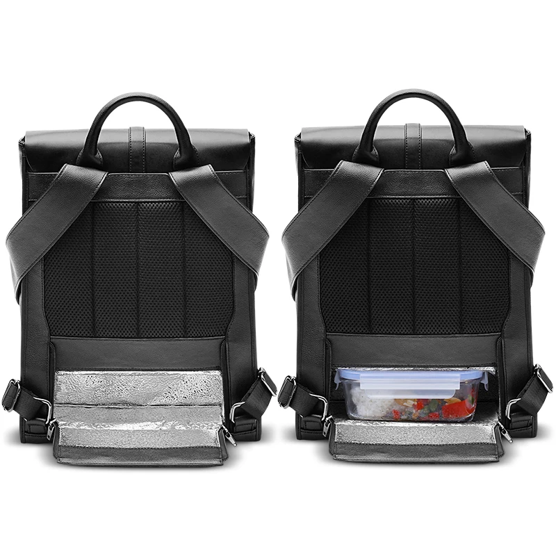 Korea famous brand 25l black school bag pu leather backpack with cooler compartment