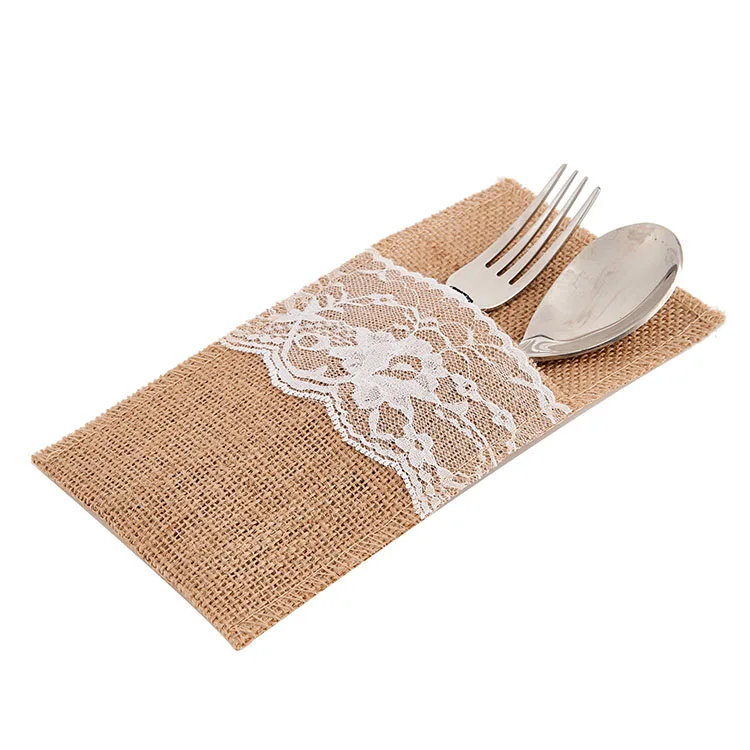 Wedding Decorations Bridal Shower Party Favor Burlap and Lace Cutlery Bags
