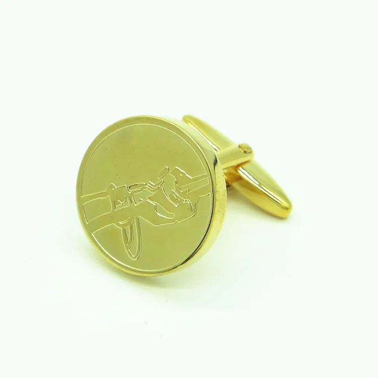 Gold engrave round customised cufflinks men