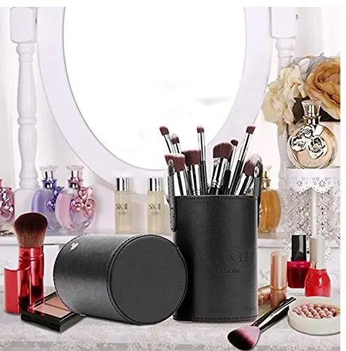 Custom Make Up Cosmetic Bag Travel Acrylic Lid Cylinder Leather Sets Organizer Makeup Brush Holder