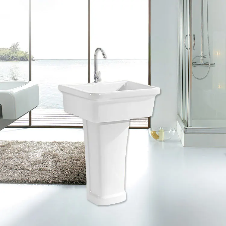 Bathroom ceramics laundry tub wash sink with a washboard