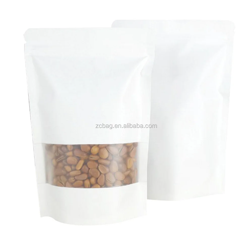 
Custom Printed Matt White Doypack Poly Zip Lock Stand Up Pouch Rectangle Window Nuts and Dried Fruit Packaging Bags 