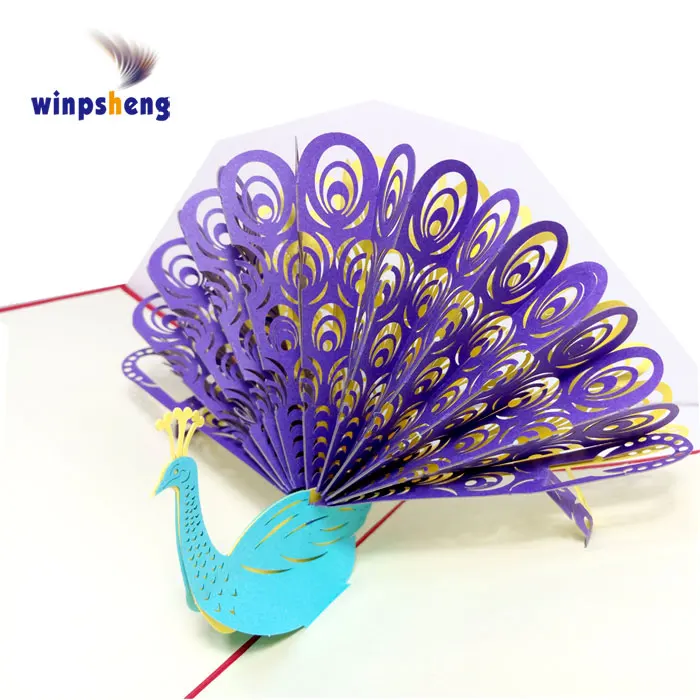 
Paper craft 3d laser cut pop up peacock wedding invitation cards 