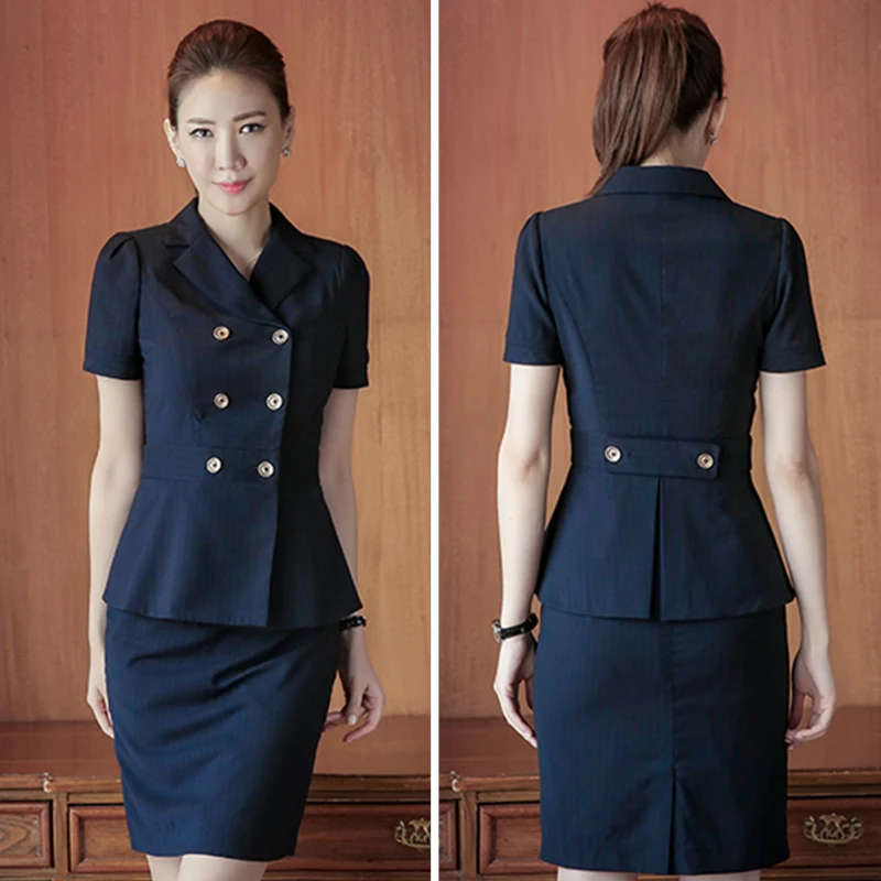 Guangzhou Office Suit Supplier OEM Design Strip Skirt Business Ladies Formal Hotel Reception Skirt Suit Working Wear