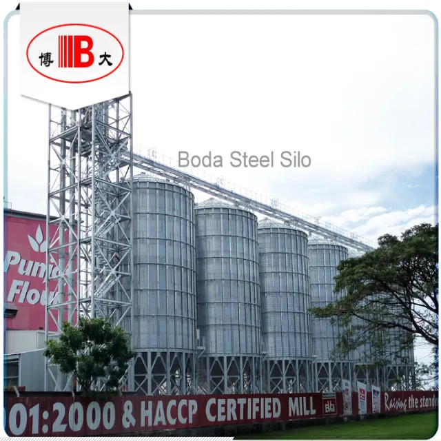 Fiji cone bottom wheat storage steel silo with steel structure for Flour mill