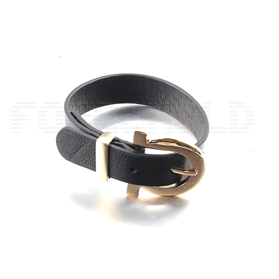 Stainless Steel Adjustable Buckle Clasp Genuine Leather Bracelet
