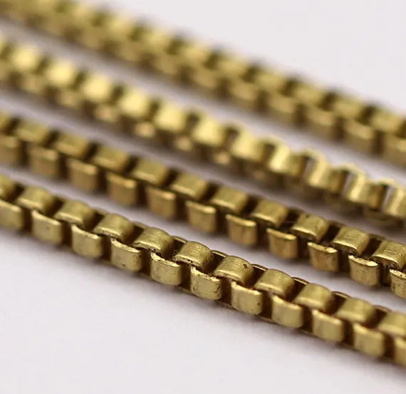 Gold brass metal box chain for necklace in wholesale/small box chain necklace