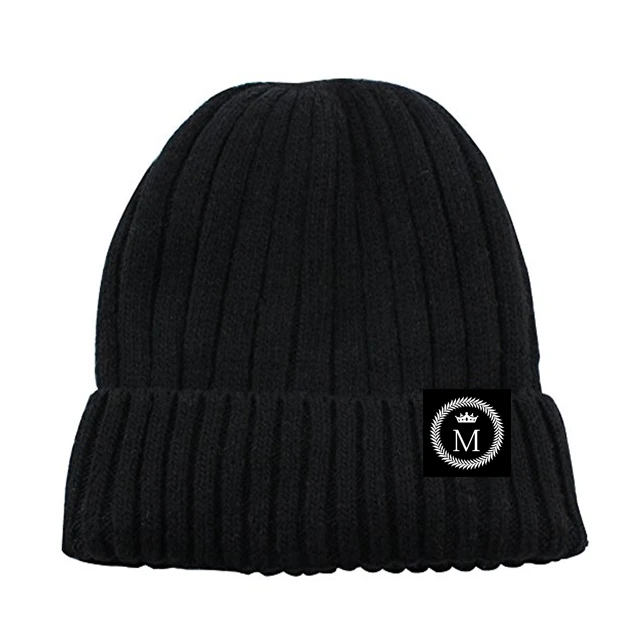 Many colors rib knit custom beanie with woven label