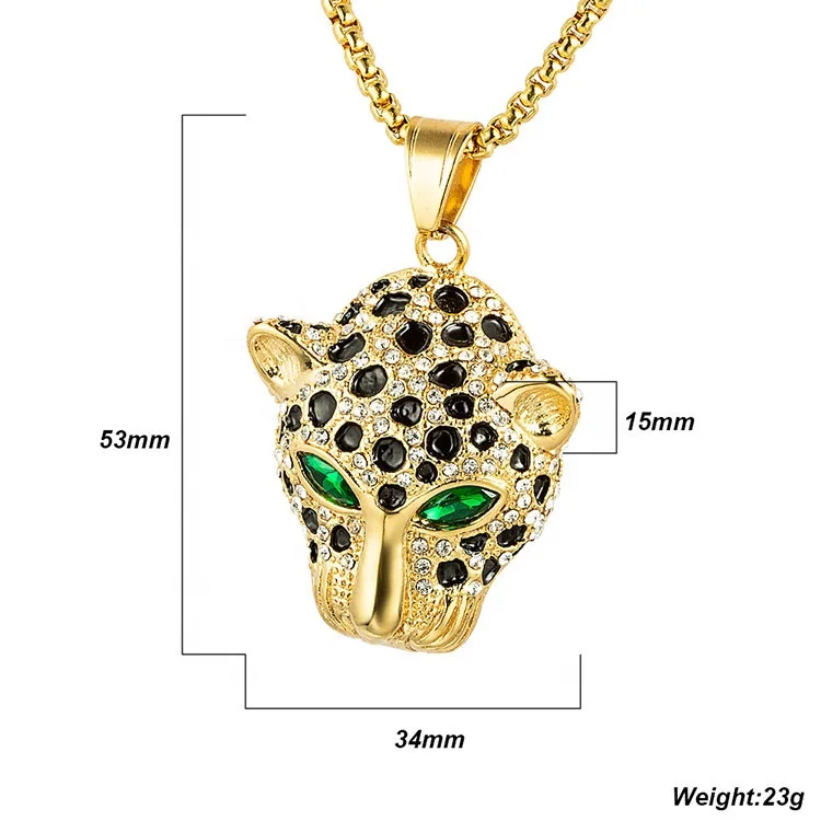 Marlary Wholesale  Stainless Steel Leopard Jewelry 18K Gold Plated Animal 3D Panther Head Pendant For Men