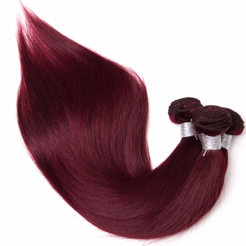 Wine Red Human Hair Bundles Burgundy Remy Brazilian Straight Hair Extensions Hair Weft 99j