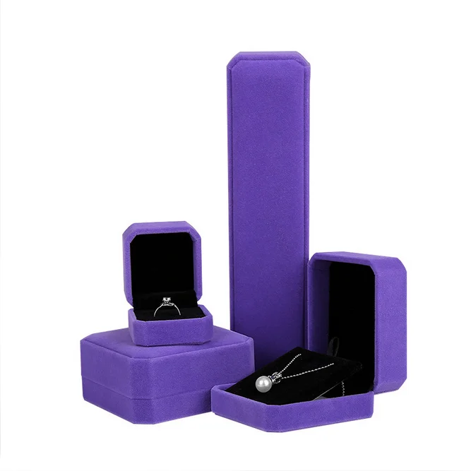 Wholesale Purple Box 9 Color Select Lint Material Customized Jewelry Box Packaging With Logo