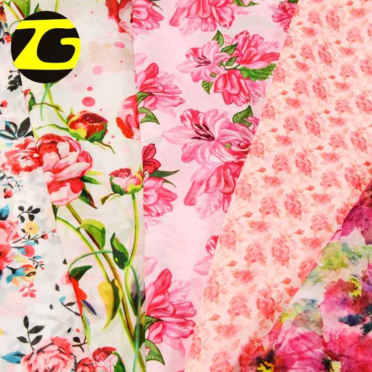 
2018 Hot selling good touch wholesale digital floral print silk chiffon fabric 