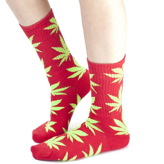 Cannabis Marijuana Weed Sock Crew High Thick Cotton Leaf Socks, Custom Design Maple leaf Socks