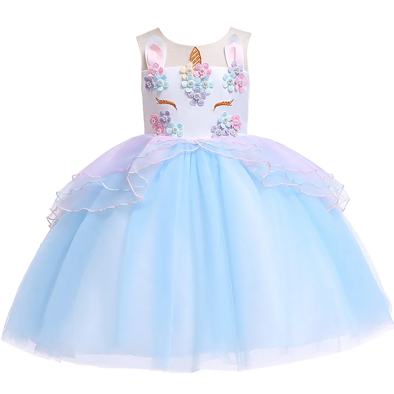 Baby Girl Unicorn Costume Pageant Flower Princess Party Dress with Headband