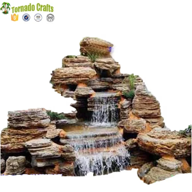 Guangzhou Manufacture Fiberglass Artificial Rock Waterfall For Garden Fountain
