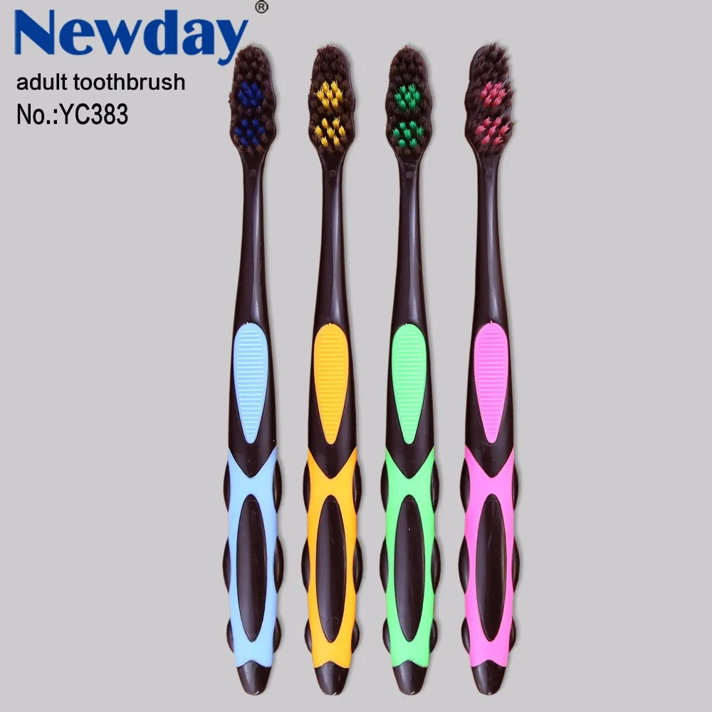 
best selling black handle toothbrush with bamboo charcoal bristle and anti-slip handle for OEM or ODM yc383 