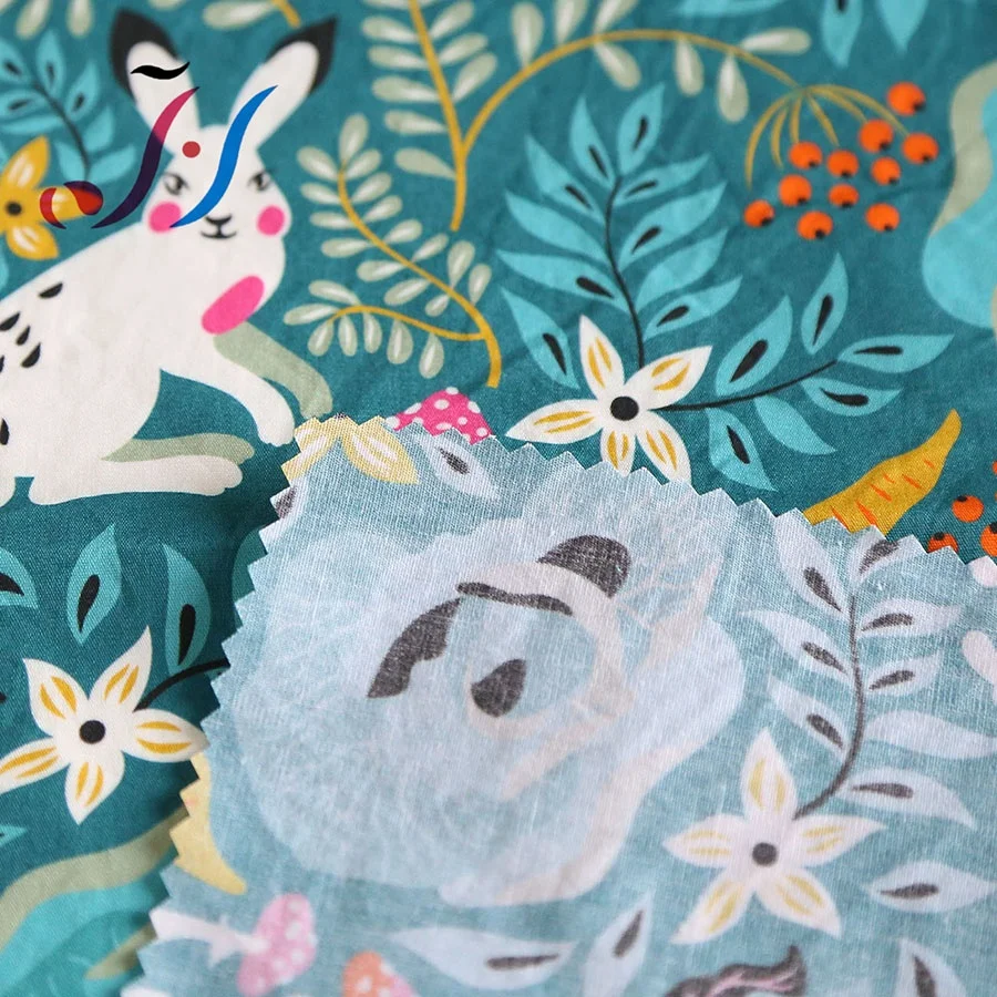 
Digital printing cute rabbit design on cotton plain poplin fabric for kids and dress 