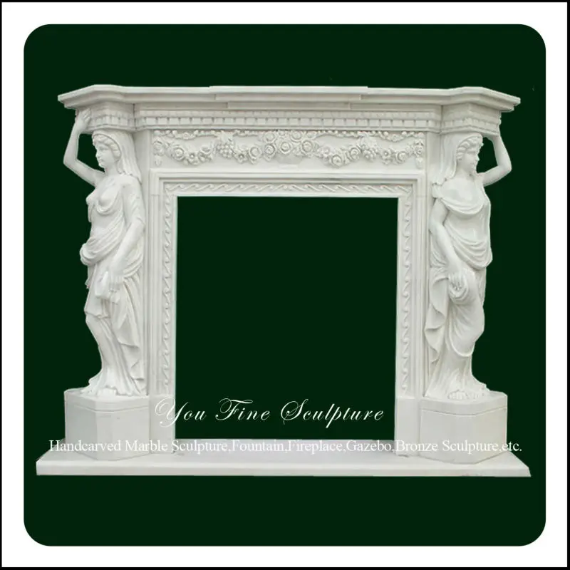 
Hand Carved Marble Lady Statues Fireplace Surround 