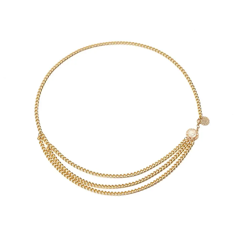Women Fashion Belt Hip High Waist Gold Narrow Metal Chain Chunky Fringes for dress skirt and coat
