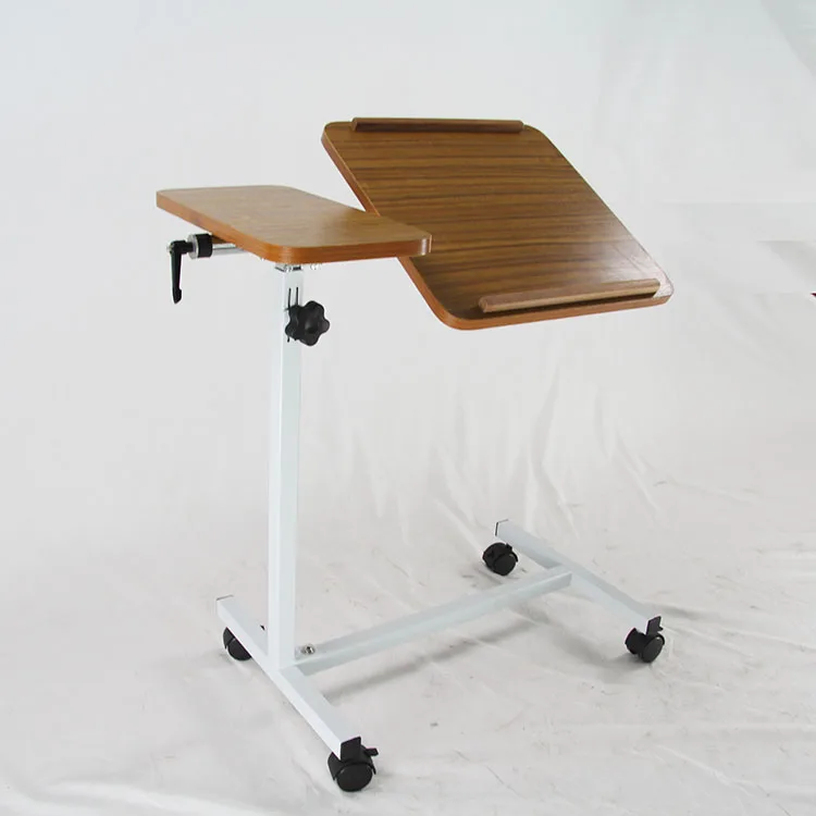 wooden movable nursing bed table with wheel side table with wheels removable lifting bedside solid wood table