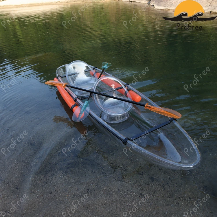 
transparent kayak with outrigger and airbag ans fishing life jacket 