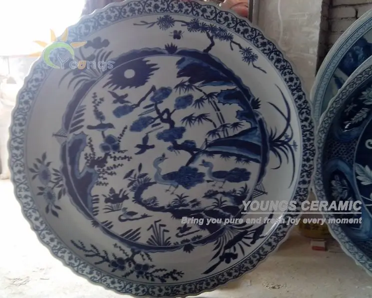 Large Chinese Blue and White Porcelain Decorative Ceramic Porcelain Plate With 3 Feet Diameter