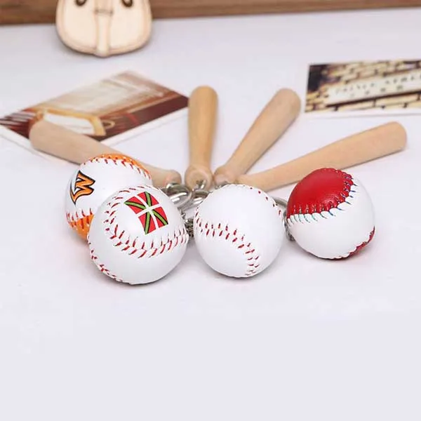 Baseball Keychain Mini Wooden Bat and Baseball on Key Ring Sports Lovers Gift