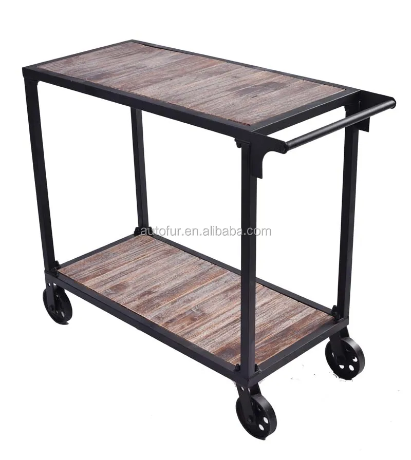 Antique Industrial Rack Cart Wood Cast Iron Wheels Rack Trolley