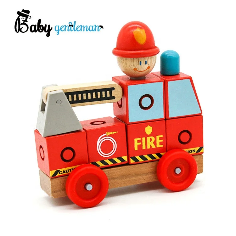 High quality vehicle toy mini wooden fire truck toy for children Z04348A