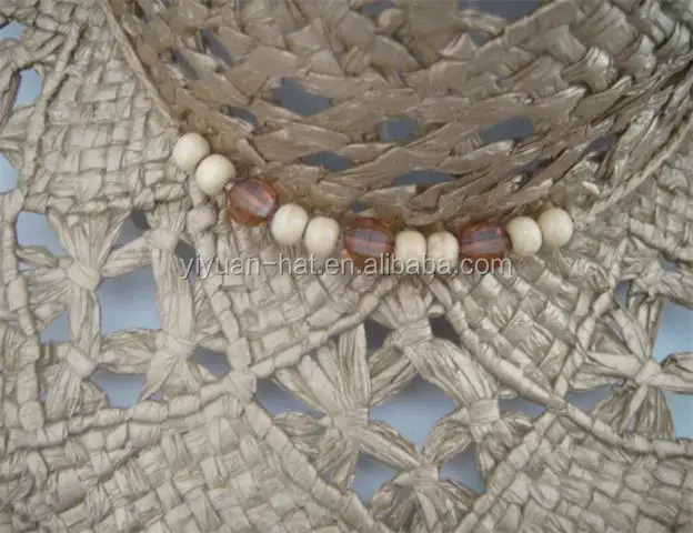 
Factory High Quality Patterns Stained Paper Straw Cowboy Hats With Beads Trimming 