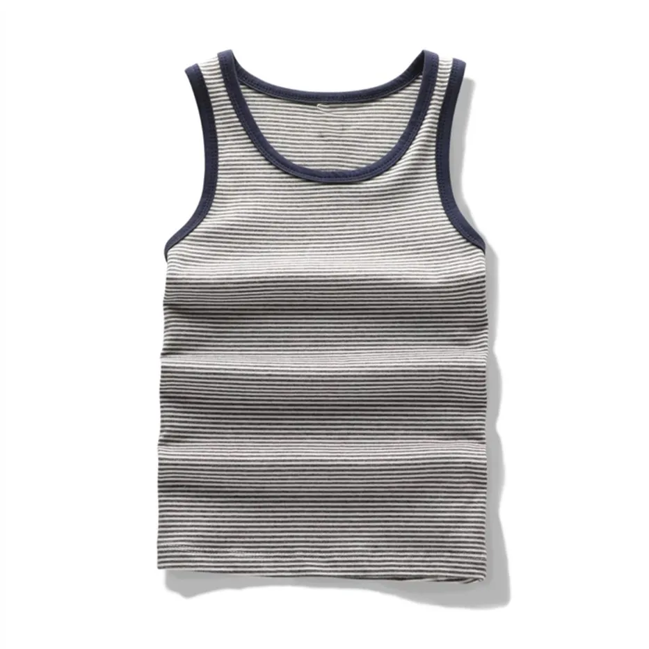 
New Style Wholesale custom 100%cotton Knitted Sleeveless Yarn Dyed Striped Sports Tank Top For Boys 