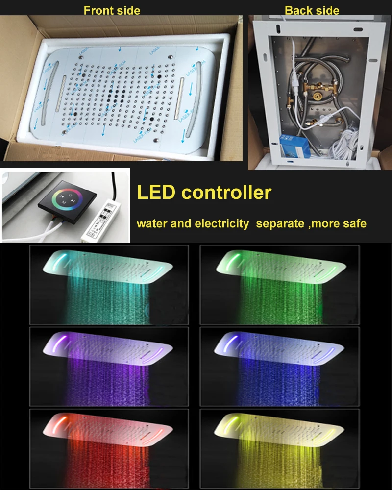 Bathroom Rain Shower Luxury LED 5 Functions Shower Faucets Set Rainfall Waterfall SPA Misty Shower Head With Cold and Hot Valve