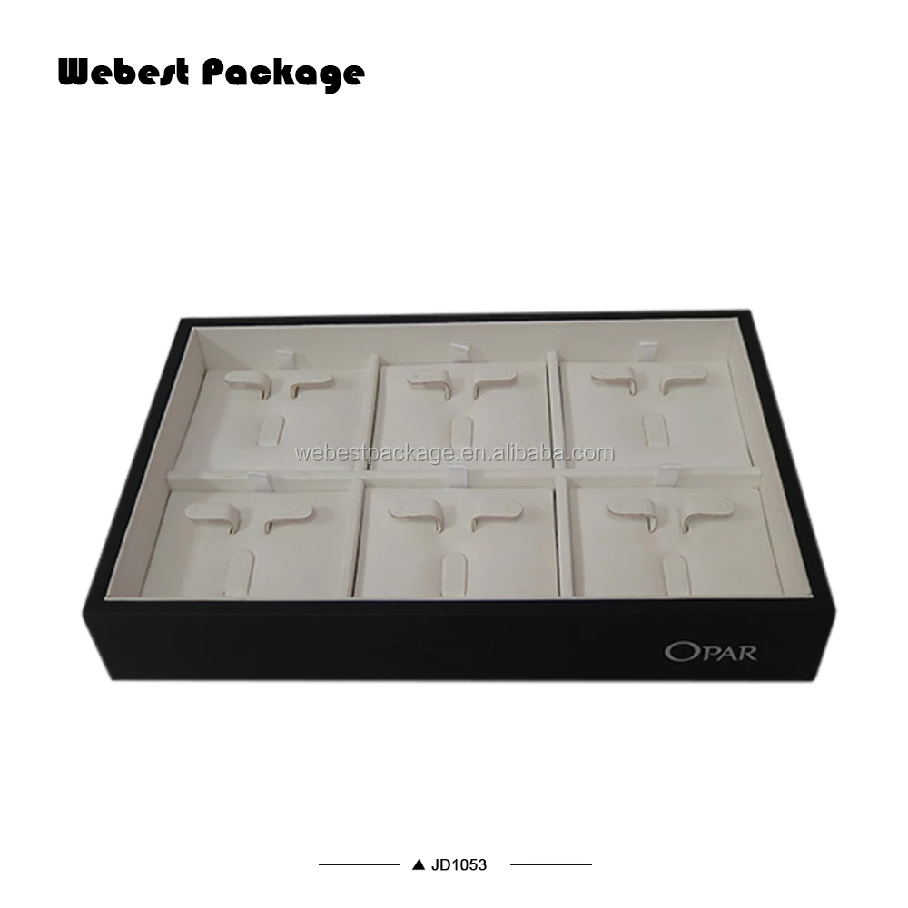 
Webest value stackable ring customized handmade black Pu leather jewelry display tray 