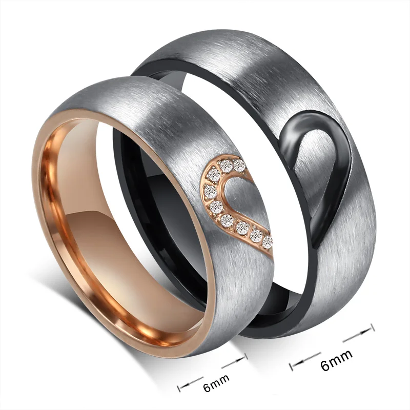 Heart Wholesale Wire Drawing Micro-drill Zircon Titanium Steel Ring Lovers