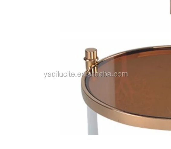 
Fashion design round shape tempered glass top acrylic side table with stainless steel 