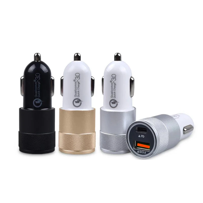 
QC 3.0 PD TYPE-C dual port Dual USB Fast Car Charger Adapter Compatible vehicle charger for iPhone X- Galaxy S10 S9 S8 S7 S 