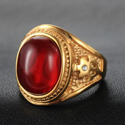 Classical Vintage Red Sapphire 925 Sterling Silver Gold Plated Filled Women Wedding Ring