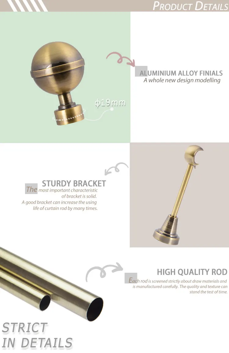 Stardeco hot sale decoration accessories 19mm aluminum curtain rod set