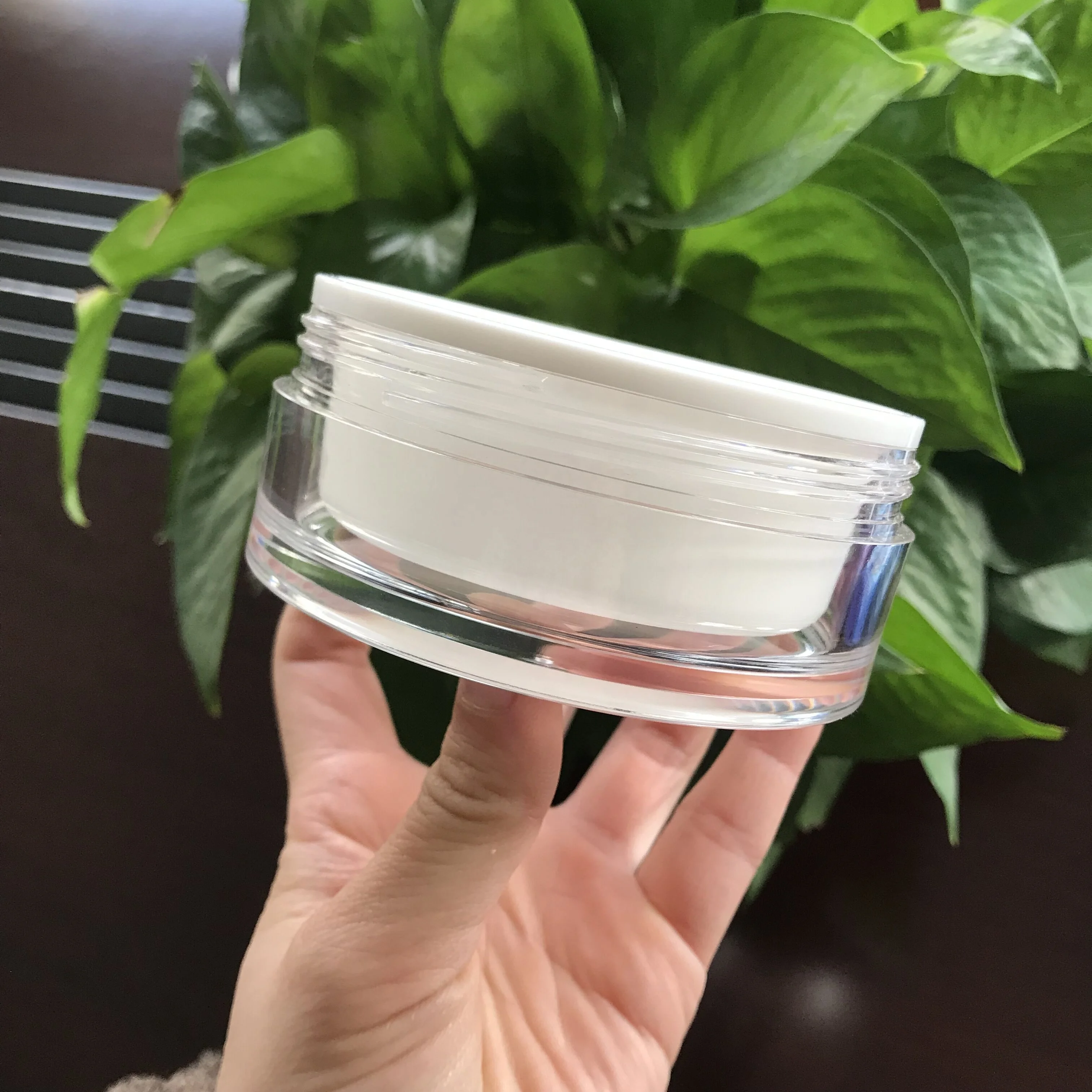 Hot sale cosmetic 100g cylinder round white double wall facial  plastic jar