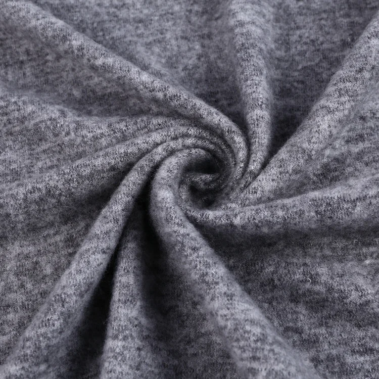 
Elastic dark gray hacci brushed fleece thick sweater spandex knit fabric for pants pattern 