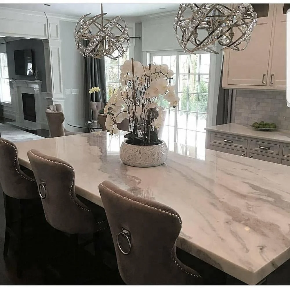 Calacatta White Alaska Solid Surface 2cm Construction Marble Quartz Stone Kitchen Countertop