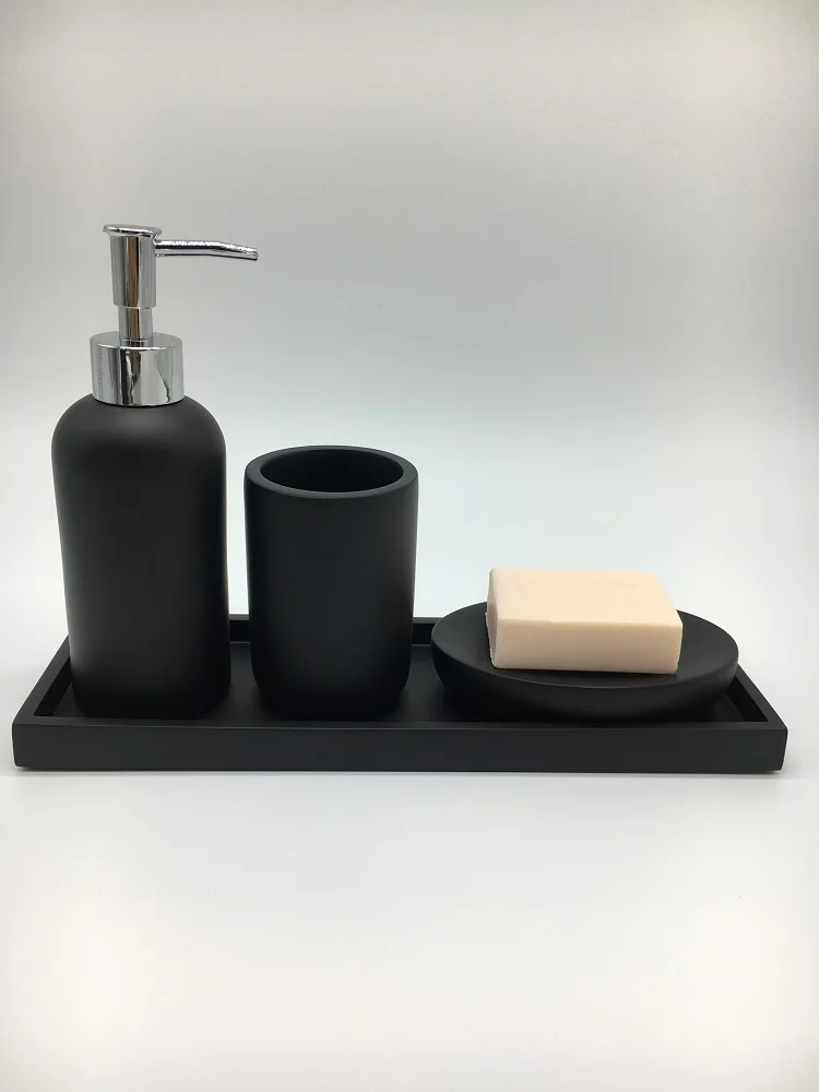Современные оптовые черные наборы для ванной из смолы, аксессуары для ванной комнаты в отеле
