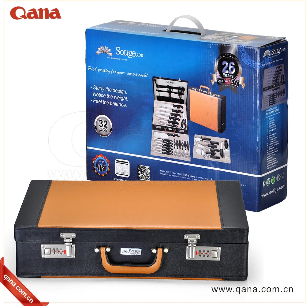 QANA Factory Wholesale OEM Knife chef Damascus Knife with Aluminium Case 25 Pcs Stainless Steel Knife Set