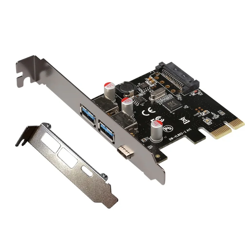 Плата расширения PCI-E для Dual USB3.0 Type C VL805 1 * Type-C 2 Type-A внешний источник питания