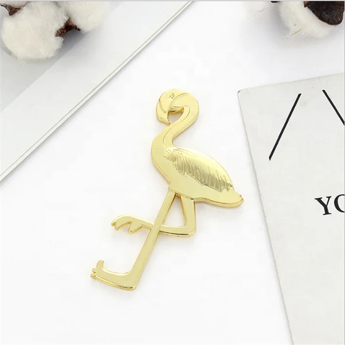 zinc alloy gold flamingo bottle opener card backing