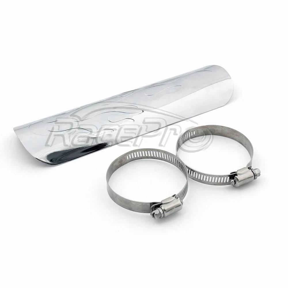 RACEPRO Flame Motorcycle Heel Guard Exhaust Muffler Pipe Heat Shield Cover for Harley Suzuki Yamaha Honda