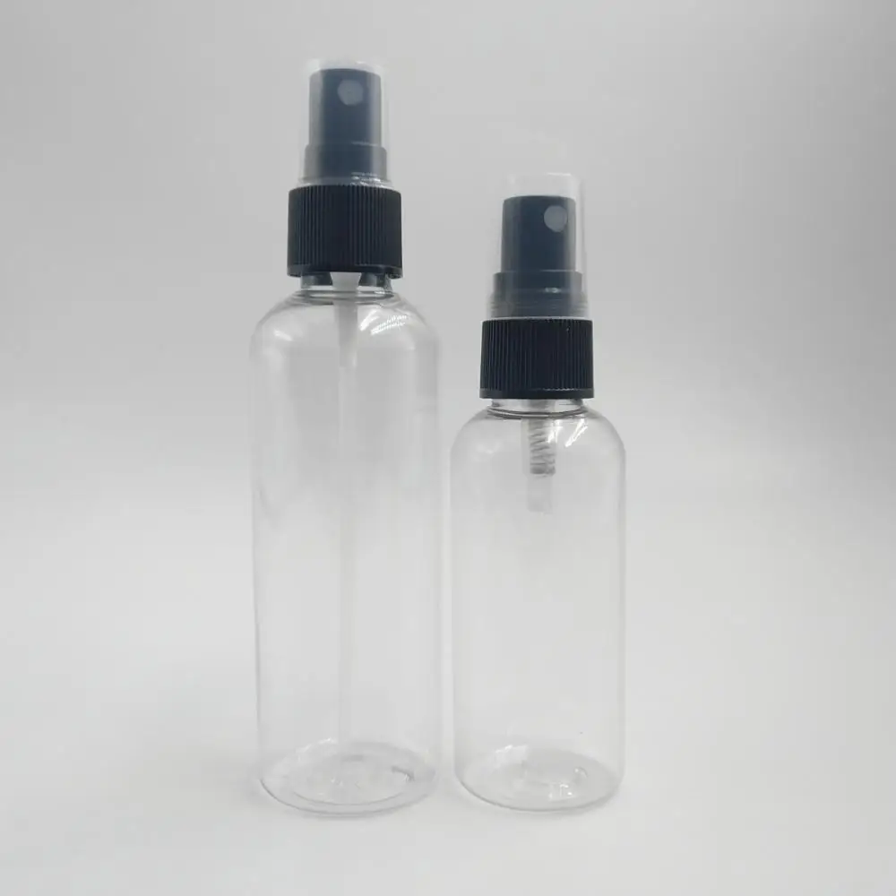 wholesale cosmetics free sample sprayer cap 30ml 50ml 60ml 100ml 120ml 150ml PET clear plastic spray Bottles