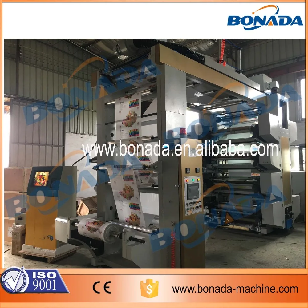Has Video HDPE LDPE PE Nylon plastic poly film roll 4 colour flexographic printing machine, used flexo printing machine price